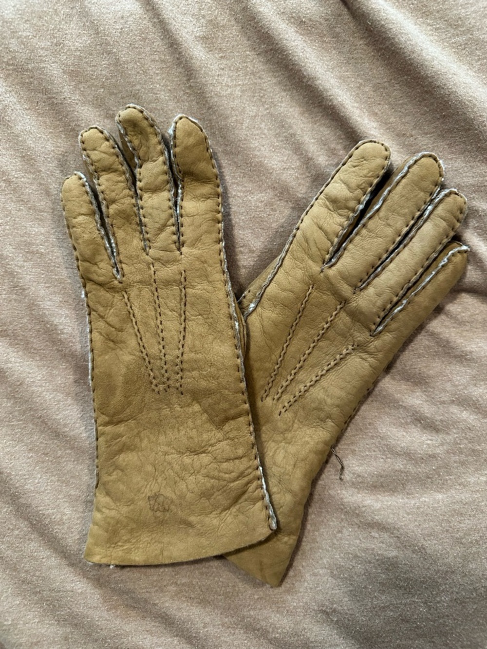 Womens Tan Leather Gloves with Stitch Detailing